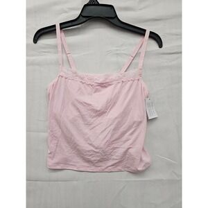 Auden Womens Light Pink Ribbed Lace Trim Cami Tank Top Built-In Bra Large NEW